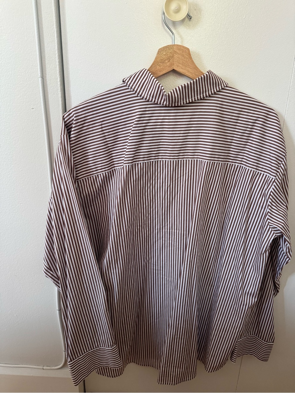 DONNI. Brown and White Vertical Stripe Button-Down Shirt - Picture 2 of 6
